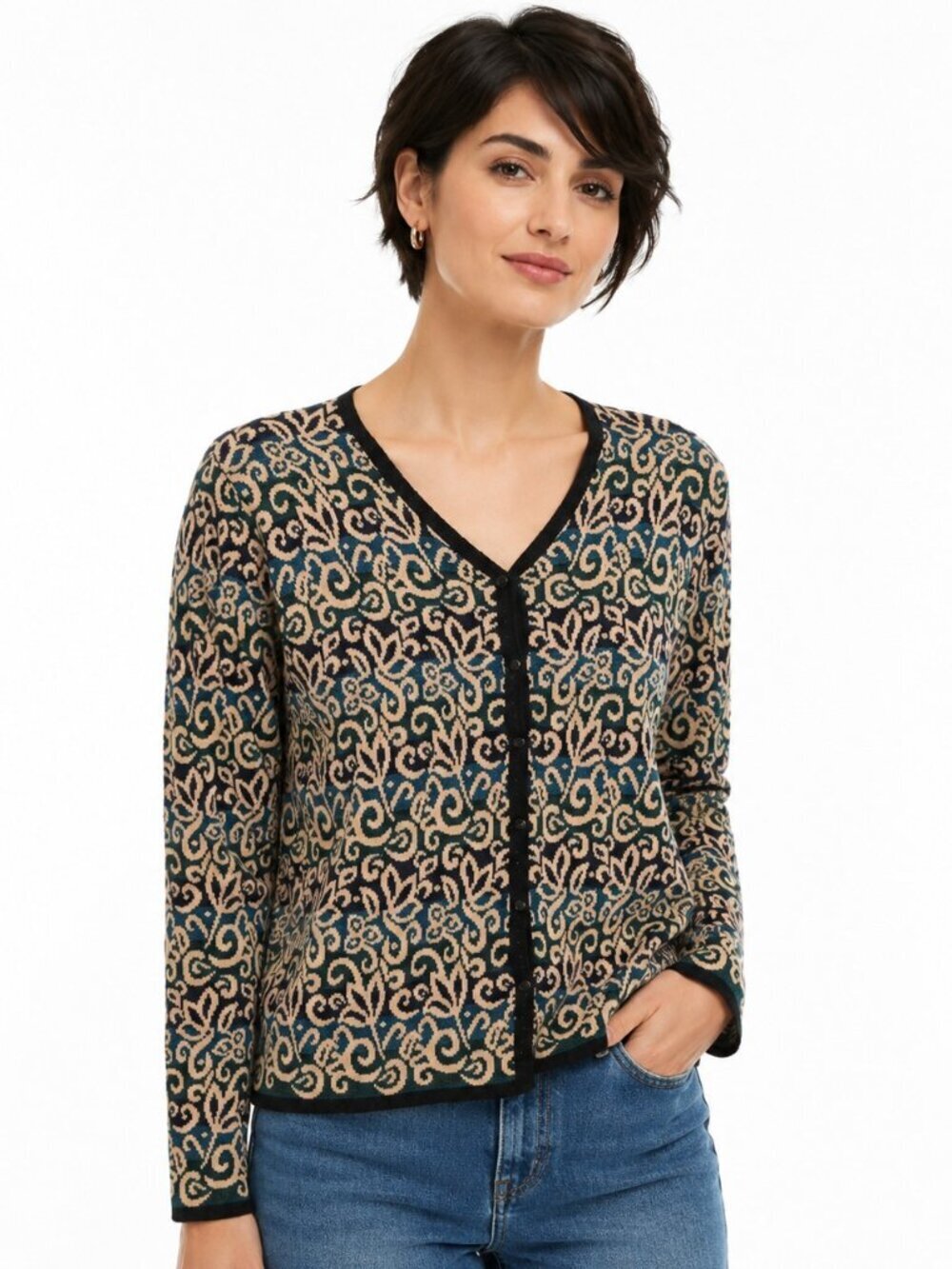 Vintage Icelandic Design Blue Green Tan Cotton Knit Cardigan